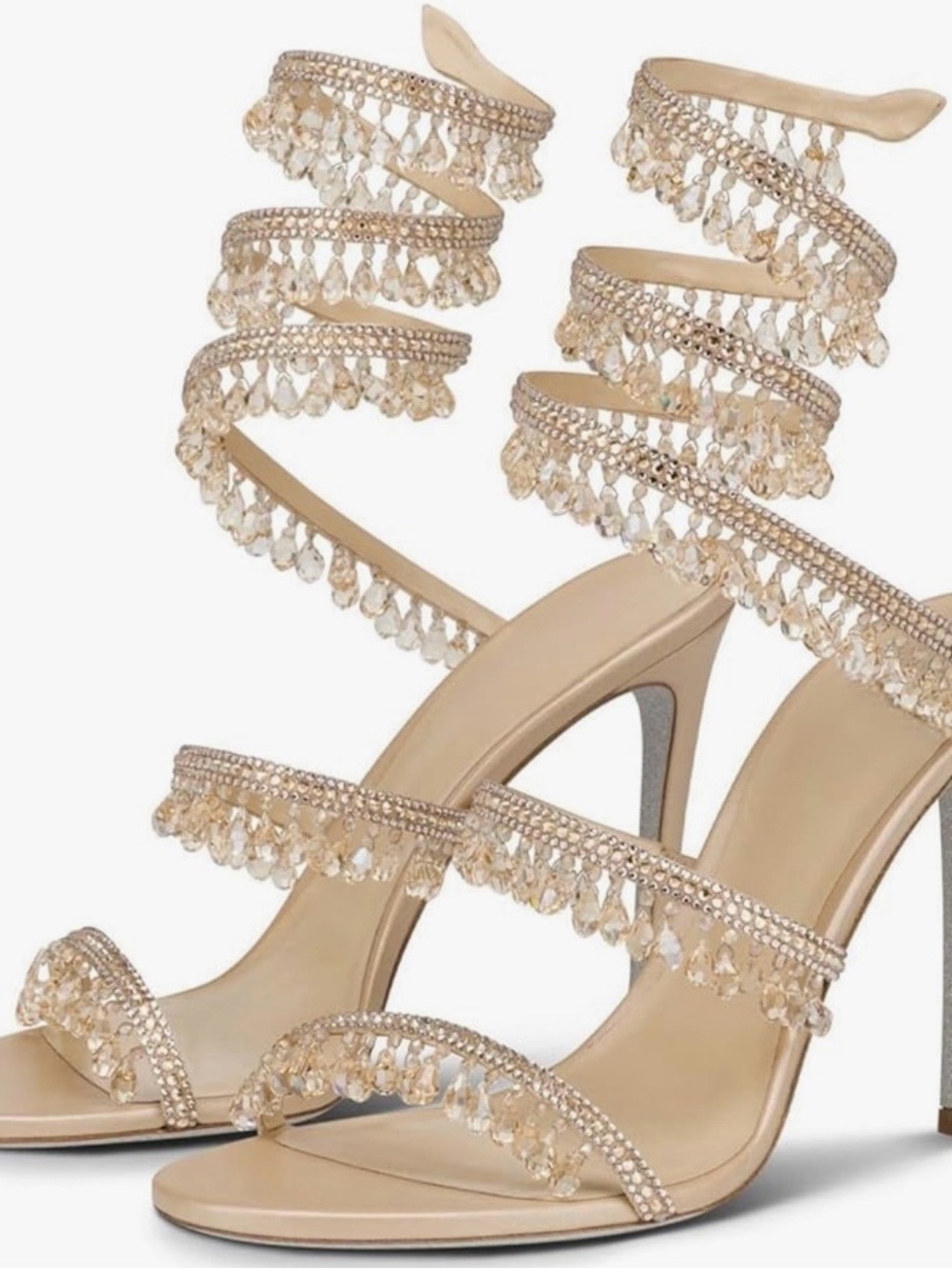 Gold Crystal Embellished Spiral-Strap High Heels